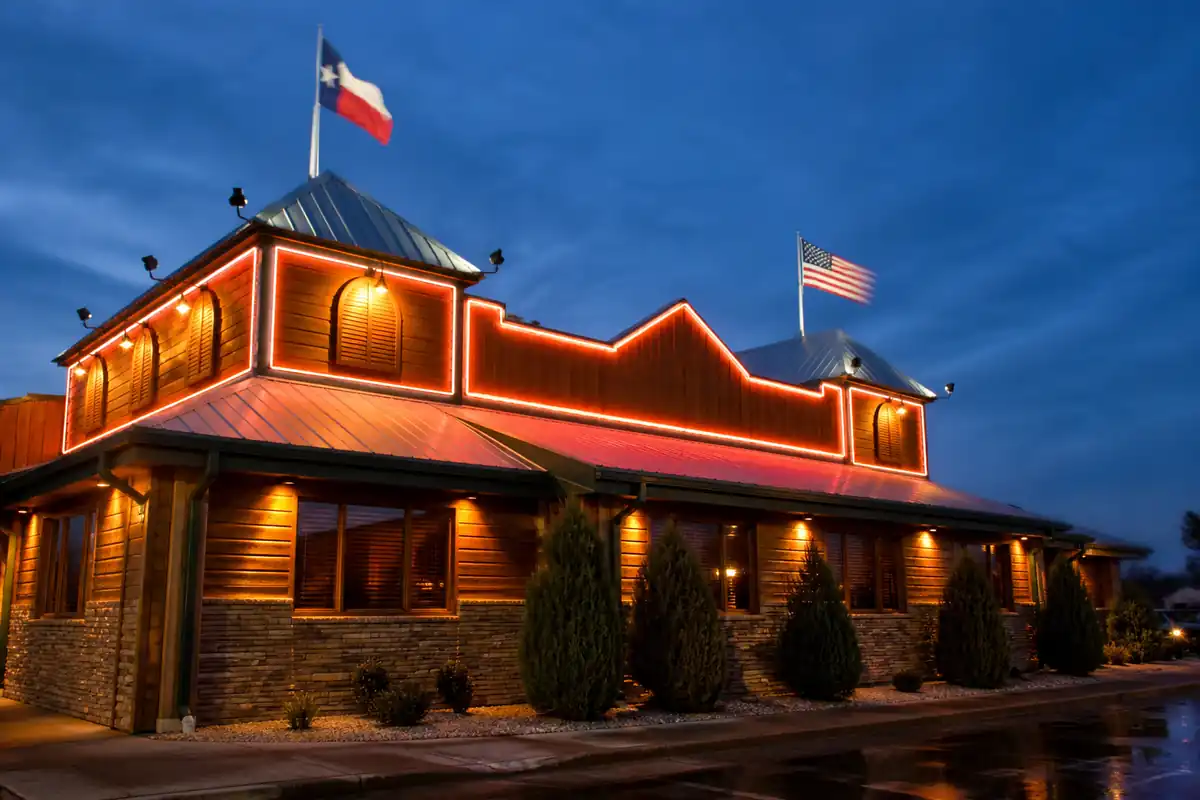 Steakhouse exterior at evening